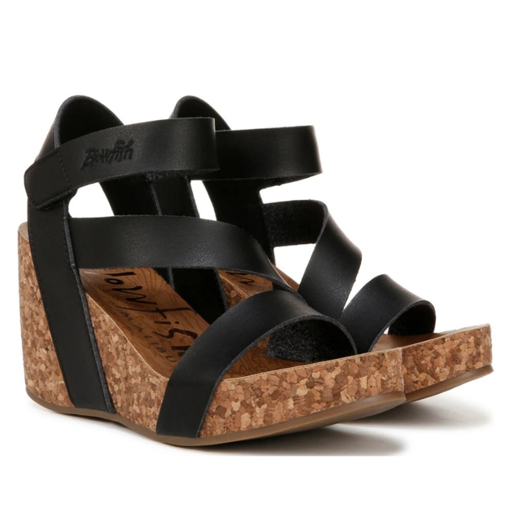 Blowfish Malibu Women's Habuko Black Strappy Wedge Sandals 8.5